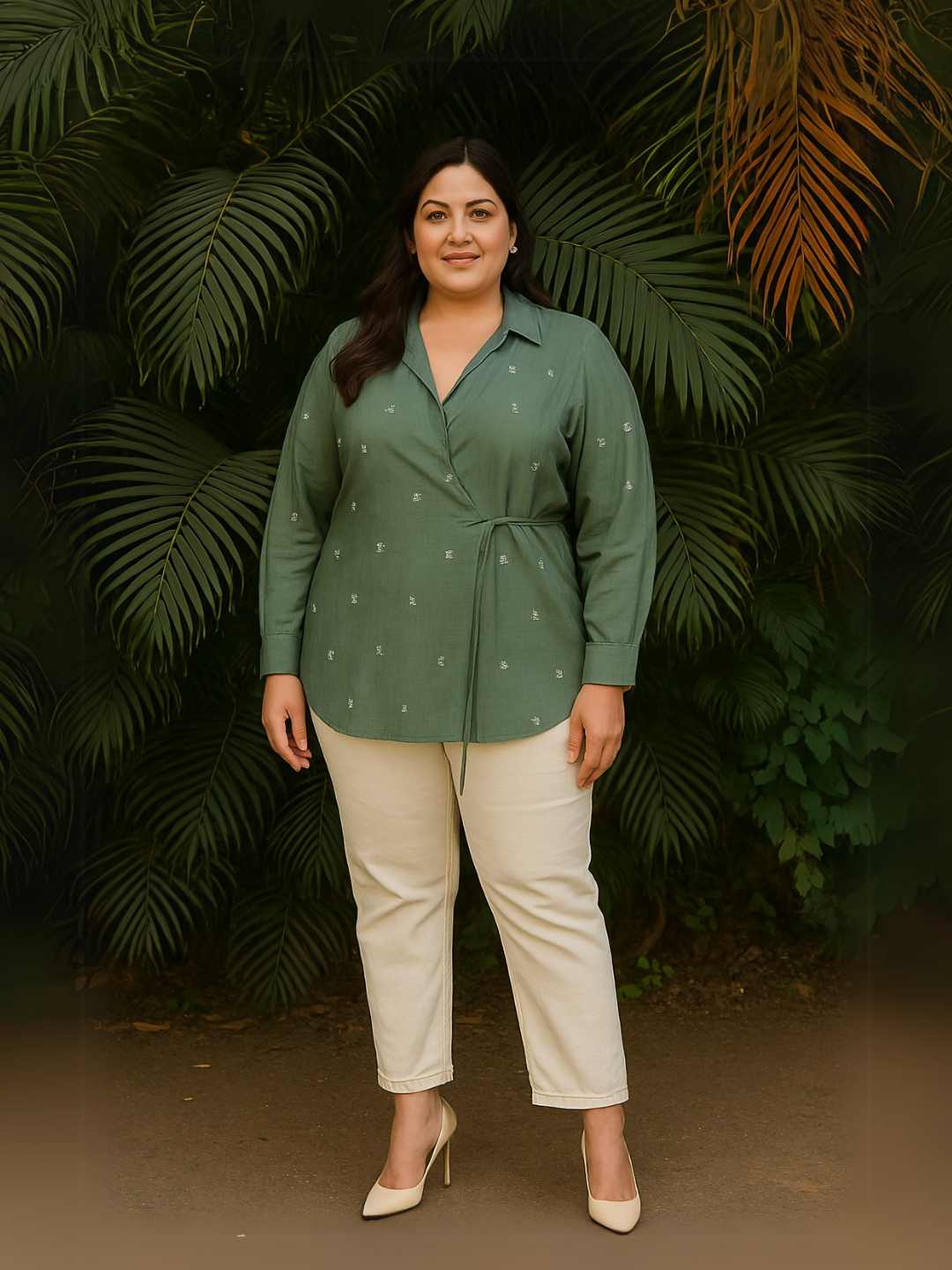Eden Handwoven Jamdani Cotton Wrap Shirt in Olive Green | Jhultaru