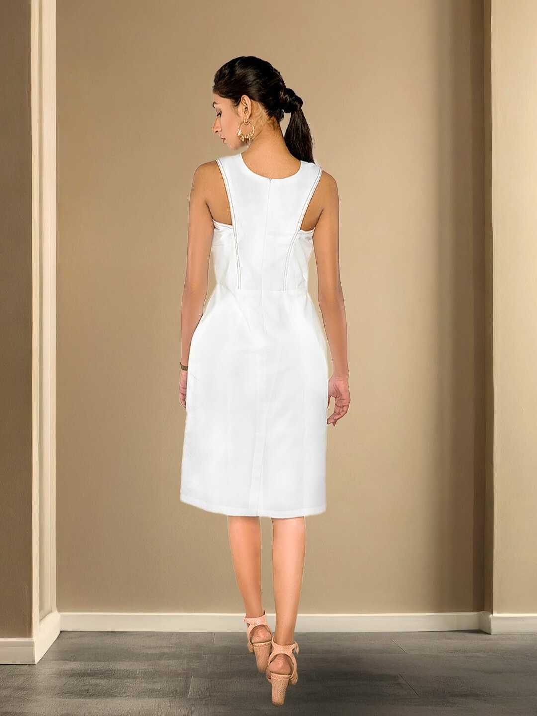 Meira White Organic Cotton Embroidered White Dress | Jhultaru