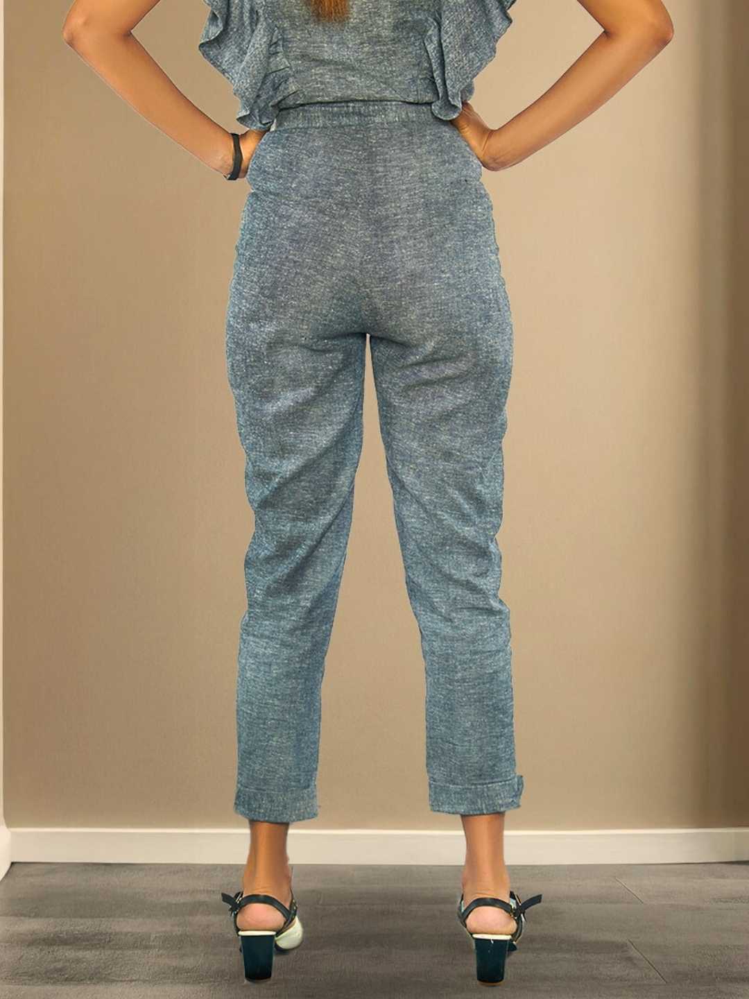 Kaia High Waist Belted Tapered Pants Grey Hemp | Jhultaru