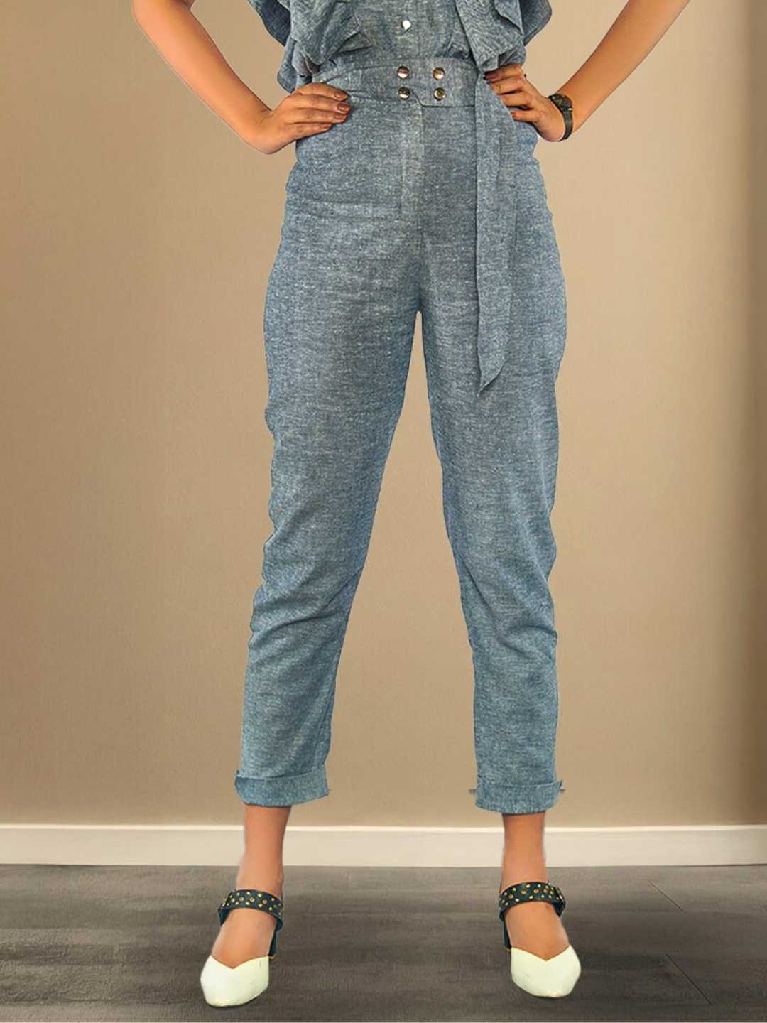 Kaia High Waist Belted Tapered Pants Grey Hemp | Jhultaru
