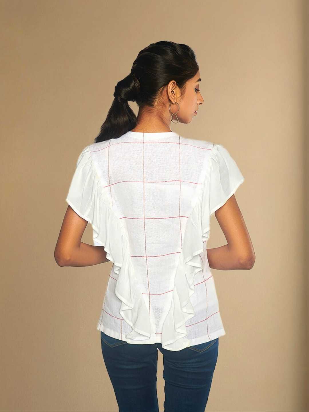 Iyla Hemp White Ruffle Shirt | Jhultaru