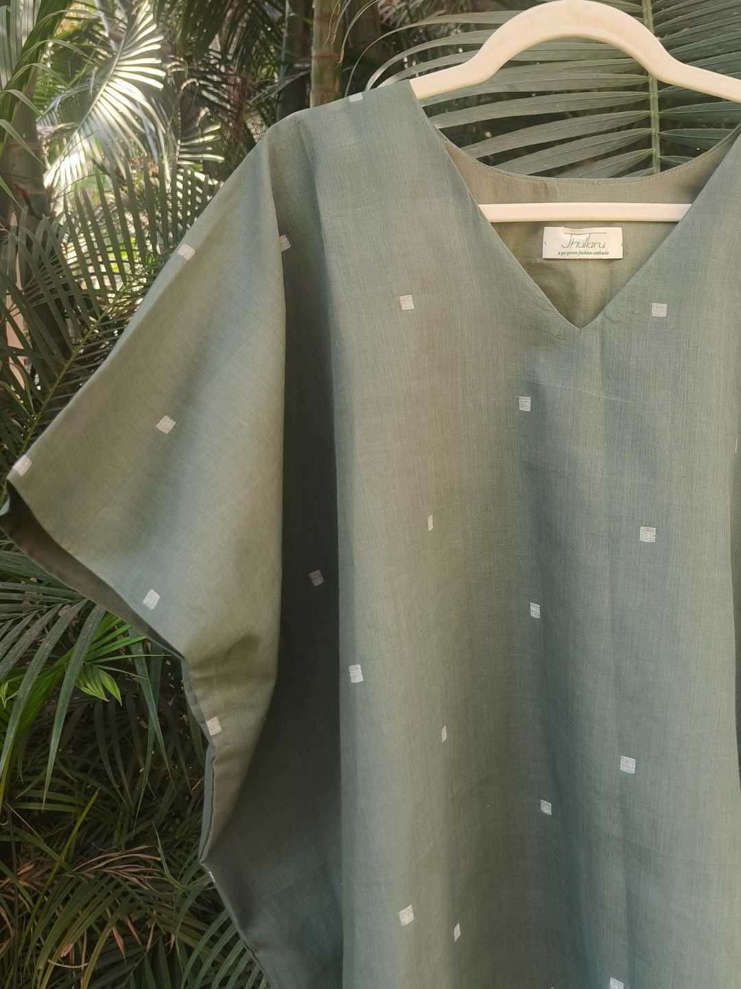 Oliva Handwoven Jamdani Cotton Kaftan Top | Jhultaru