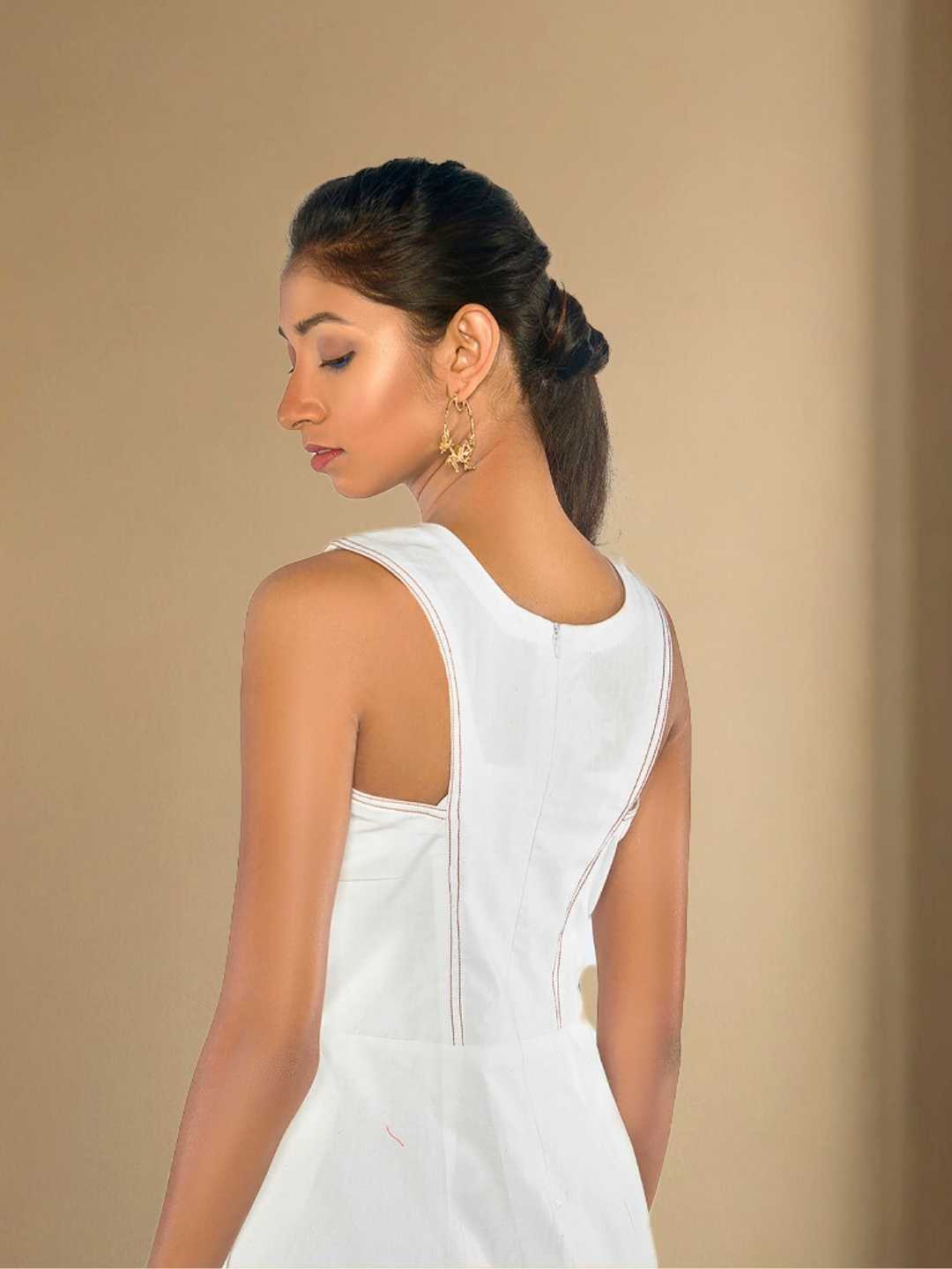 Meira White Organic Cotton Embroidered White Dress | Jhultaru