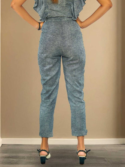 Kaia High Waist Belted Tapered Pants Grey Hemp | Jhultaru