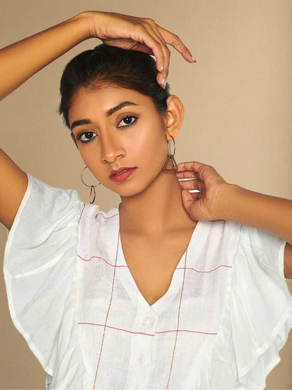 Iyla Hemp White Ruffle Shirt | Jhultaru