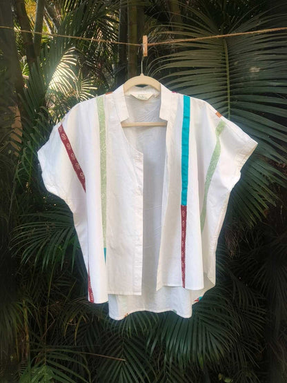 Celest White Handwoven Organic Cotton Statement Shirt | Jhultaru