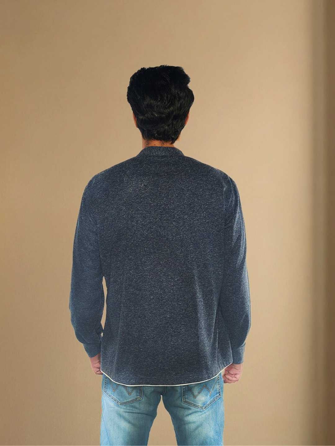 Lior Grey Recycled Polyester & Hemp Mandarin Collar Shirt | Jhultaru