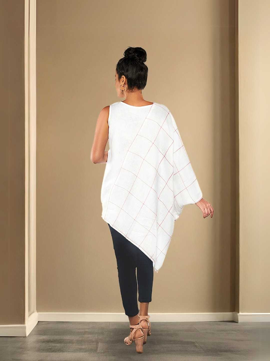 Aivah White Asymmetric Hemp Top | Jhultaru