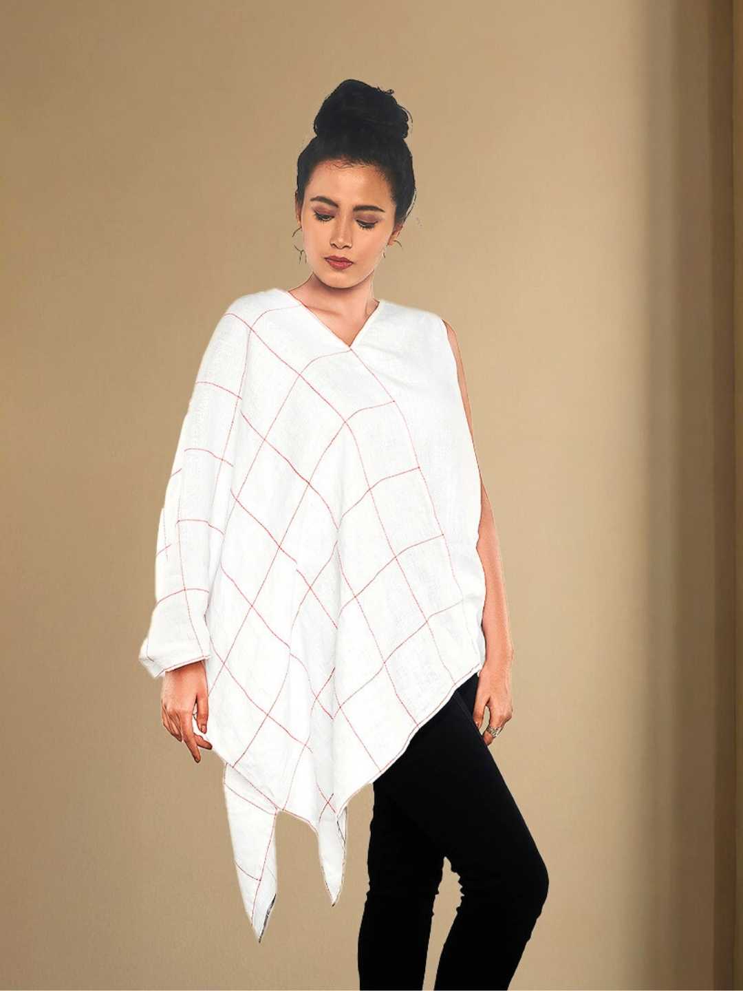 Aivah White Asymmetric Hemp Top | Jhultaru