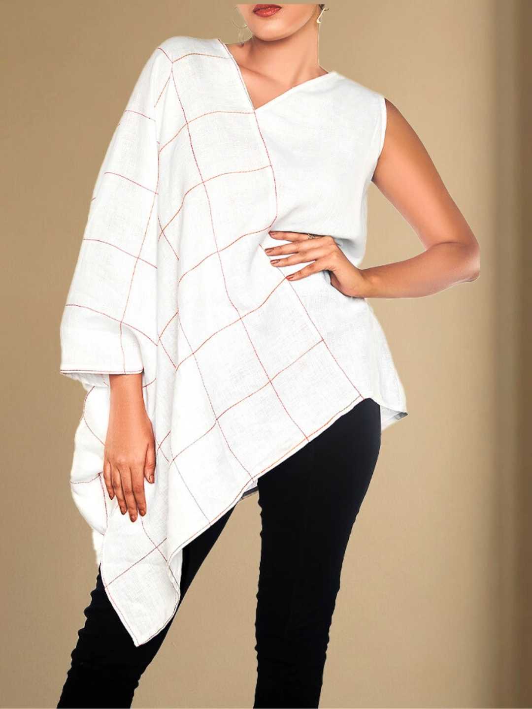Aivah White Asymmetric Hemp Top | Jhultaru