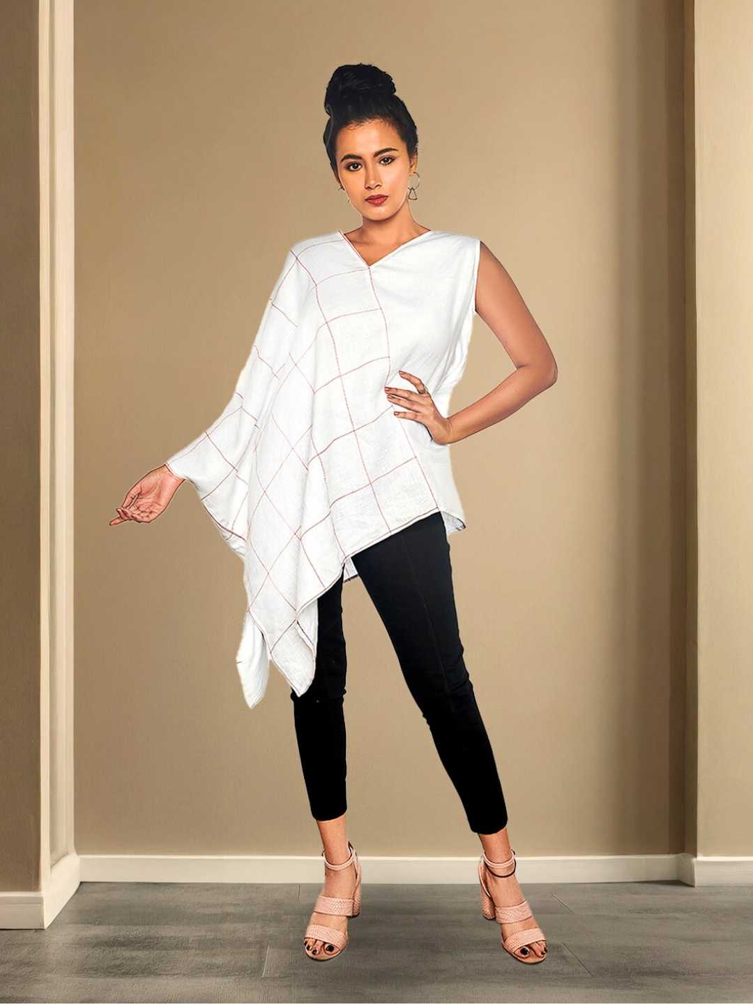 Aivah White Asymmetric Hemp Top | Jhultaru