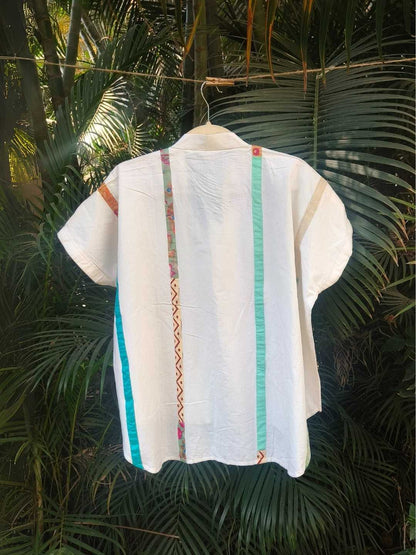 Celest White Handwoven Organic Cotton Statement Shirt | Jhultaru