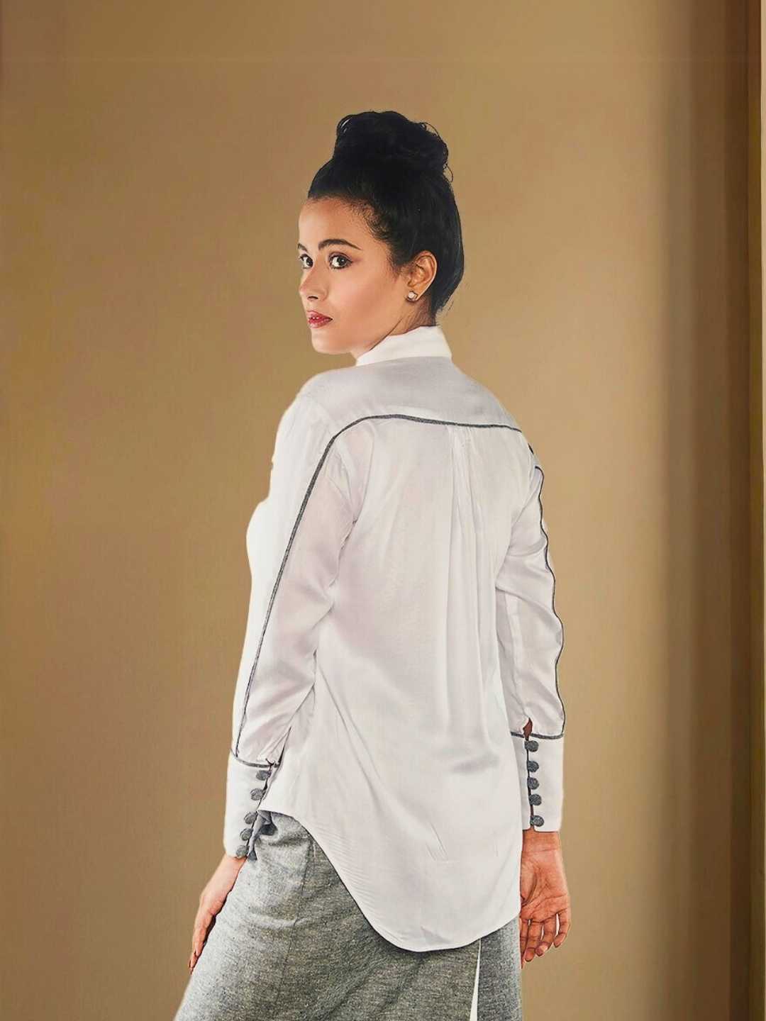 Eira Formal White Tencel Shirt | Jhultaru