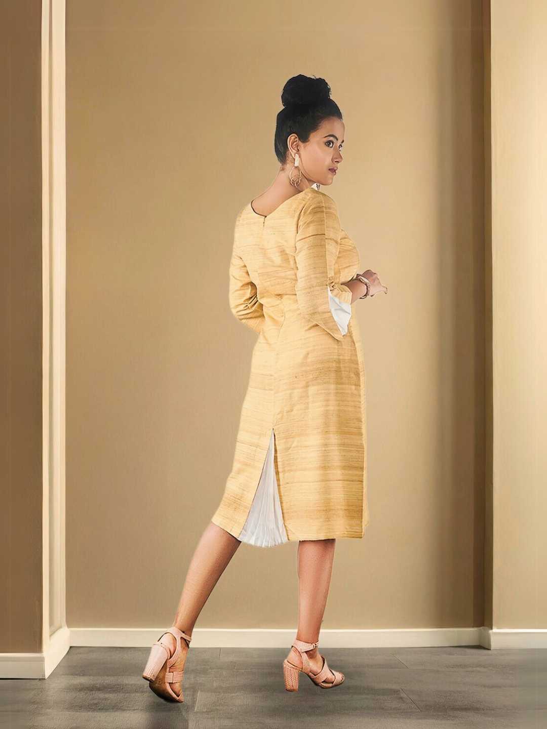 Eila Beige Eri Silk Shift Dress | Jhultaru