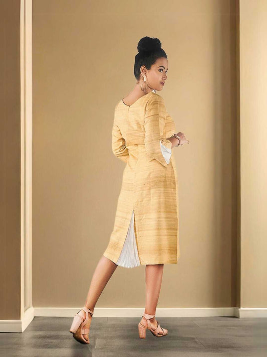 Eila Beige Eri Silk Shift Dress | Jhultaru