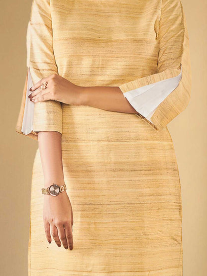 Eila Beige Eri Silk Shift Dress | Jhultaru