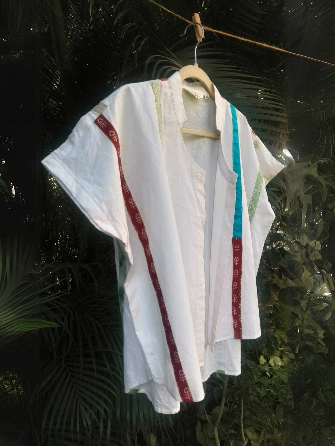 Celest White Handwoven Organic Cotton Statement Shirt | Jhultaru