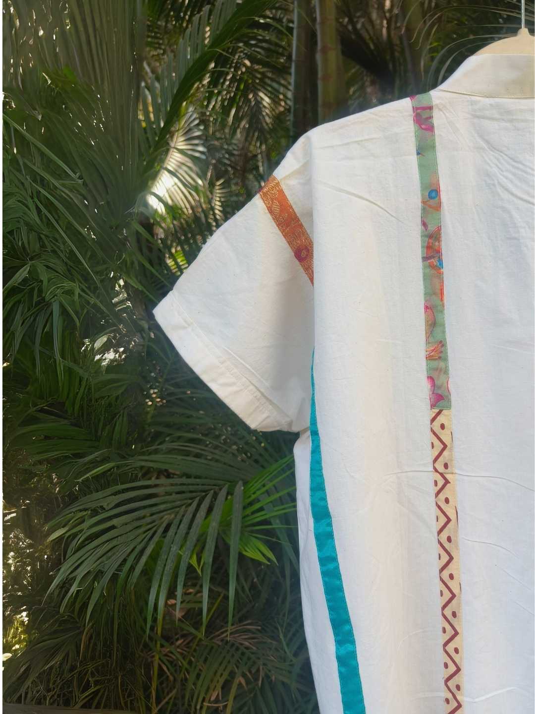 Celest White Handwoven Organic Cotton Statement Shirt | Jhultaru