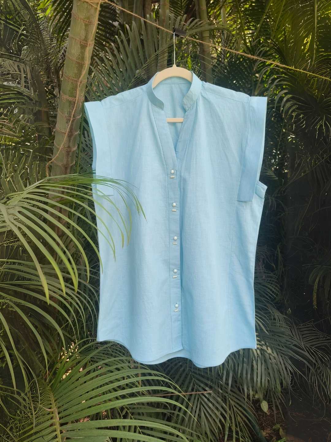 Noa Linen Co-ord Set - Sky Blue Shirt & Skirt | Jhultaru
