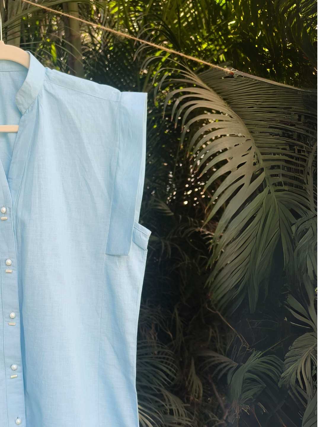 Noa Linen Co-ord Set - Sky Blue Shirt & Skirt | Jhultaru