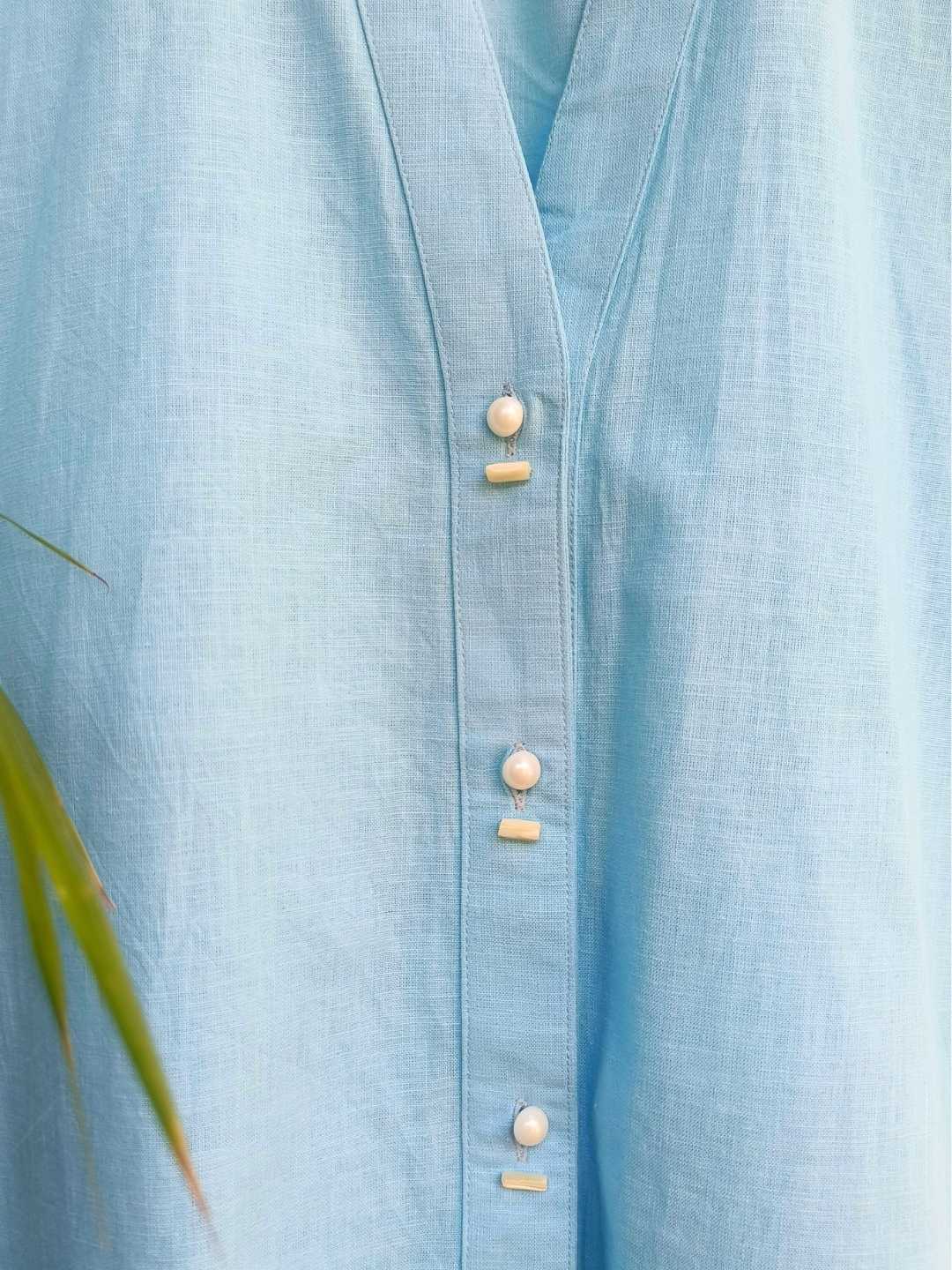 Noa Linen Co-ord Set - Sky Blue Shirt & Skirt | Jhultaru