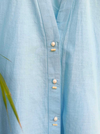 Noa Linen Co-ord Set - Sky Blue Shirt & Skirt | Jhultaru