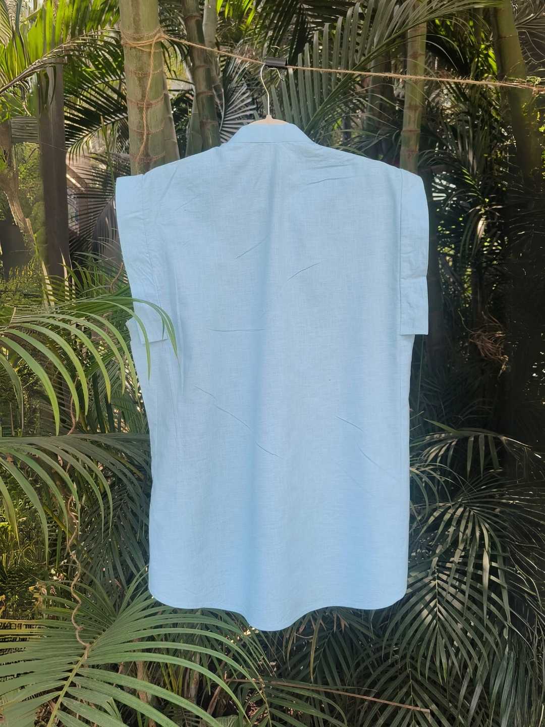 Noa Linen Co-ord Set - Sky Blue Shirt & Skirt | Jhultaru