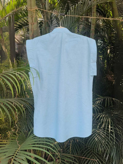 Noa Linen Co-ord Set - Sky Blue Shirt & Skirt | Jhultaru