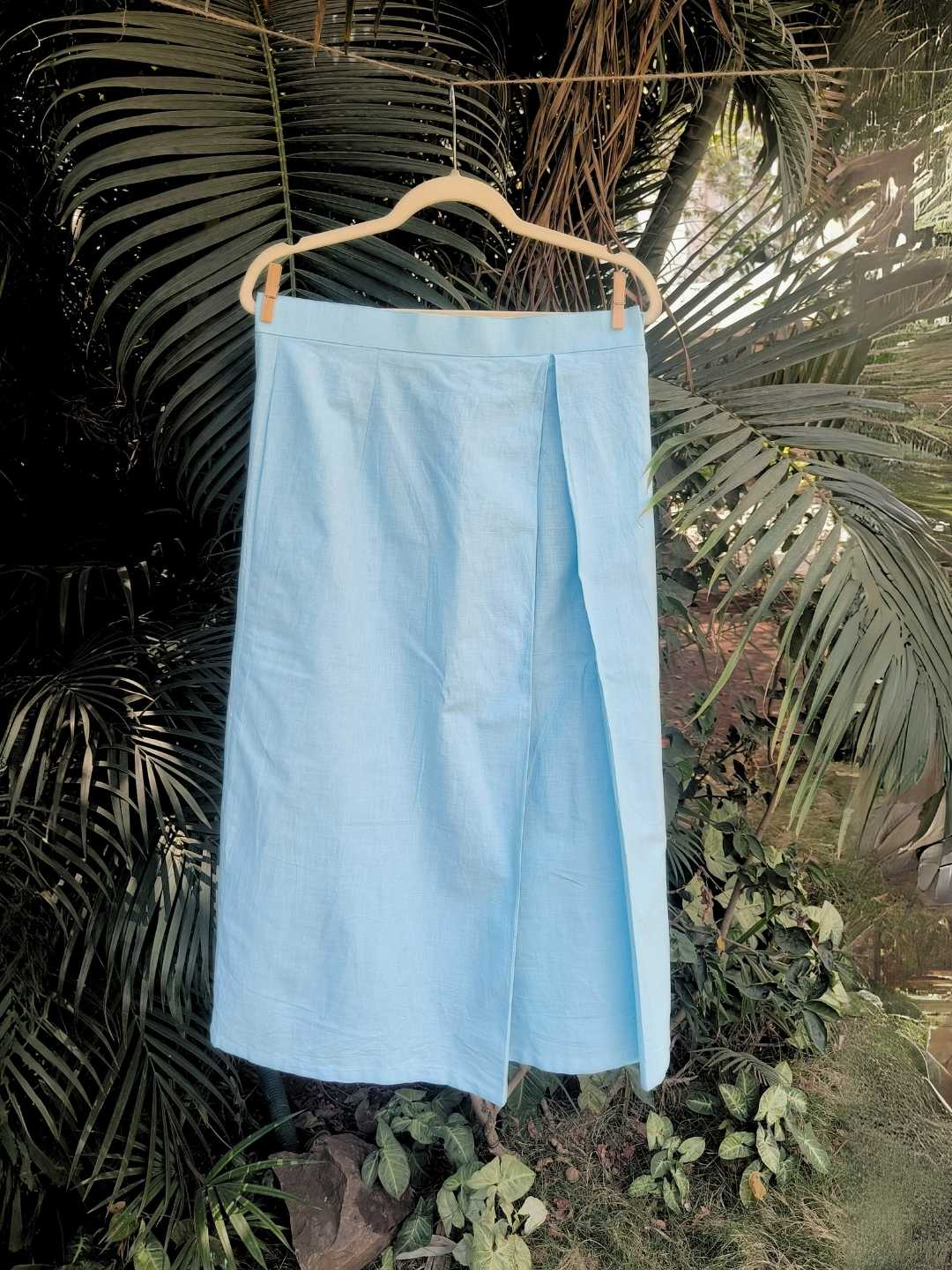 Noa Linen Co-ord Set - Sky Blue Shirt & Skirt | Jhultaru