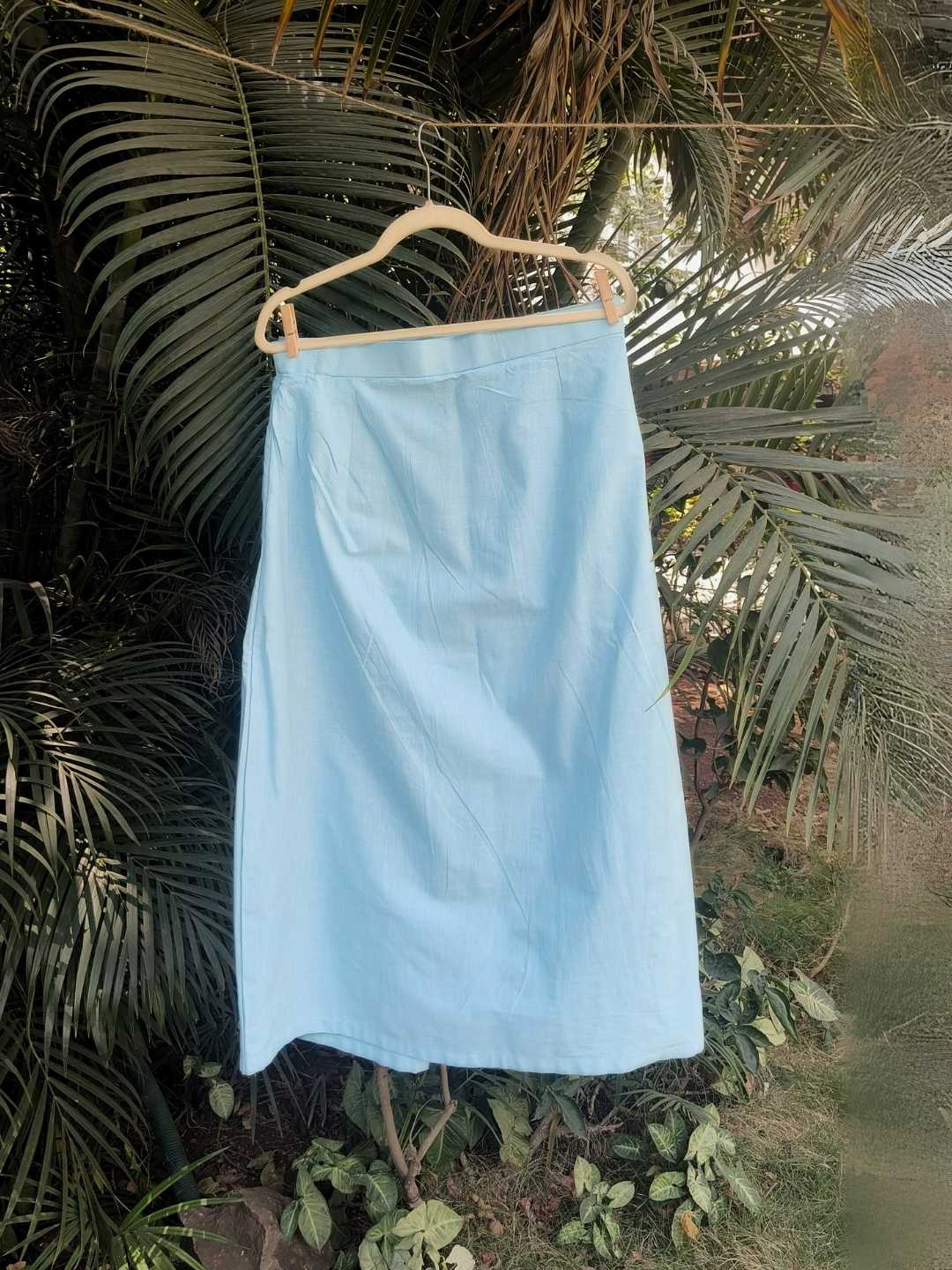 Noa Linen Co-ord Set - Sky Blue Shirt & Skirt | Jhultaru