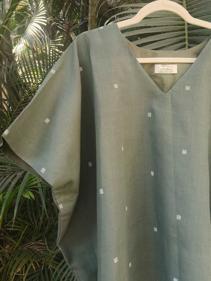 Oliva Handwoven Jamdani Cotton Kaftan Top | Jhultaru