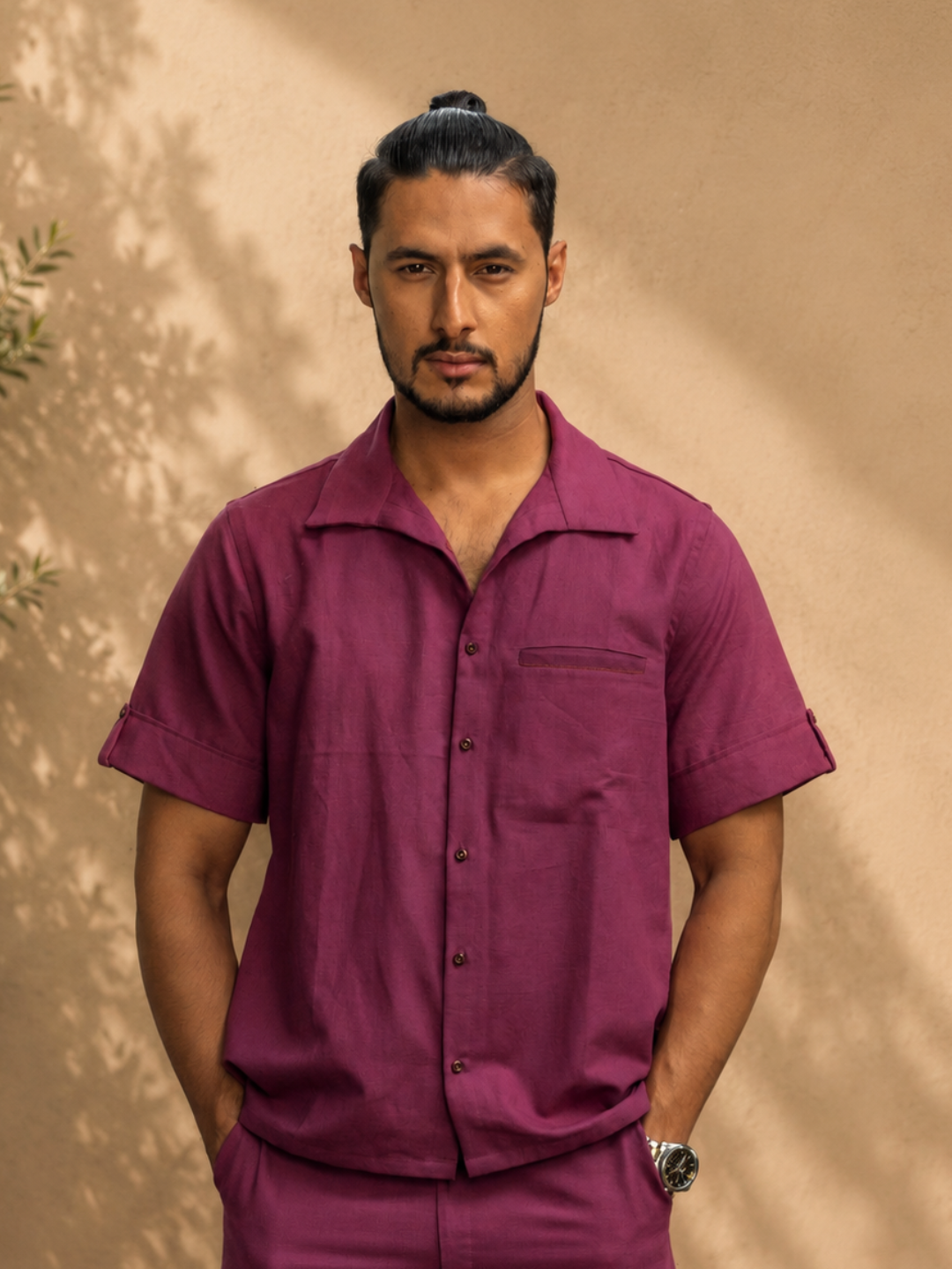 Fuchsia Pop Men's Khadi Shirt | Jhultaru