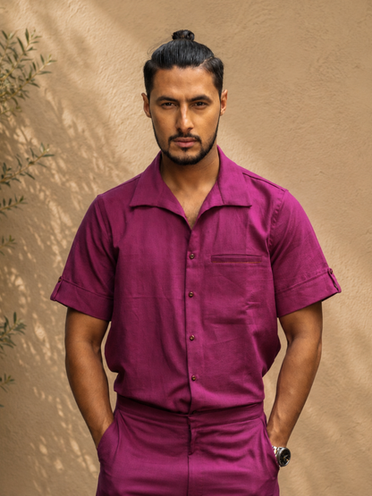 Fuchsia Pop Men's Khadi Shirt | Jhultaru