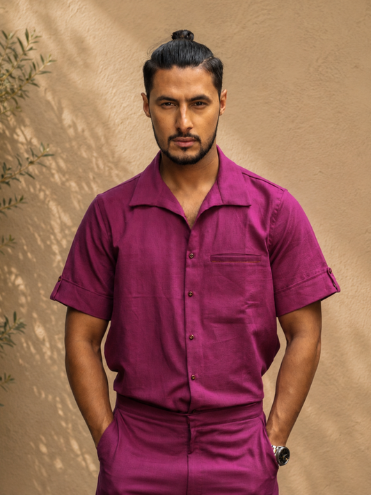 Fuchsia Pop Men's Handwoven Cotton Shirt | Jhultaru