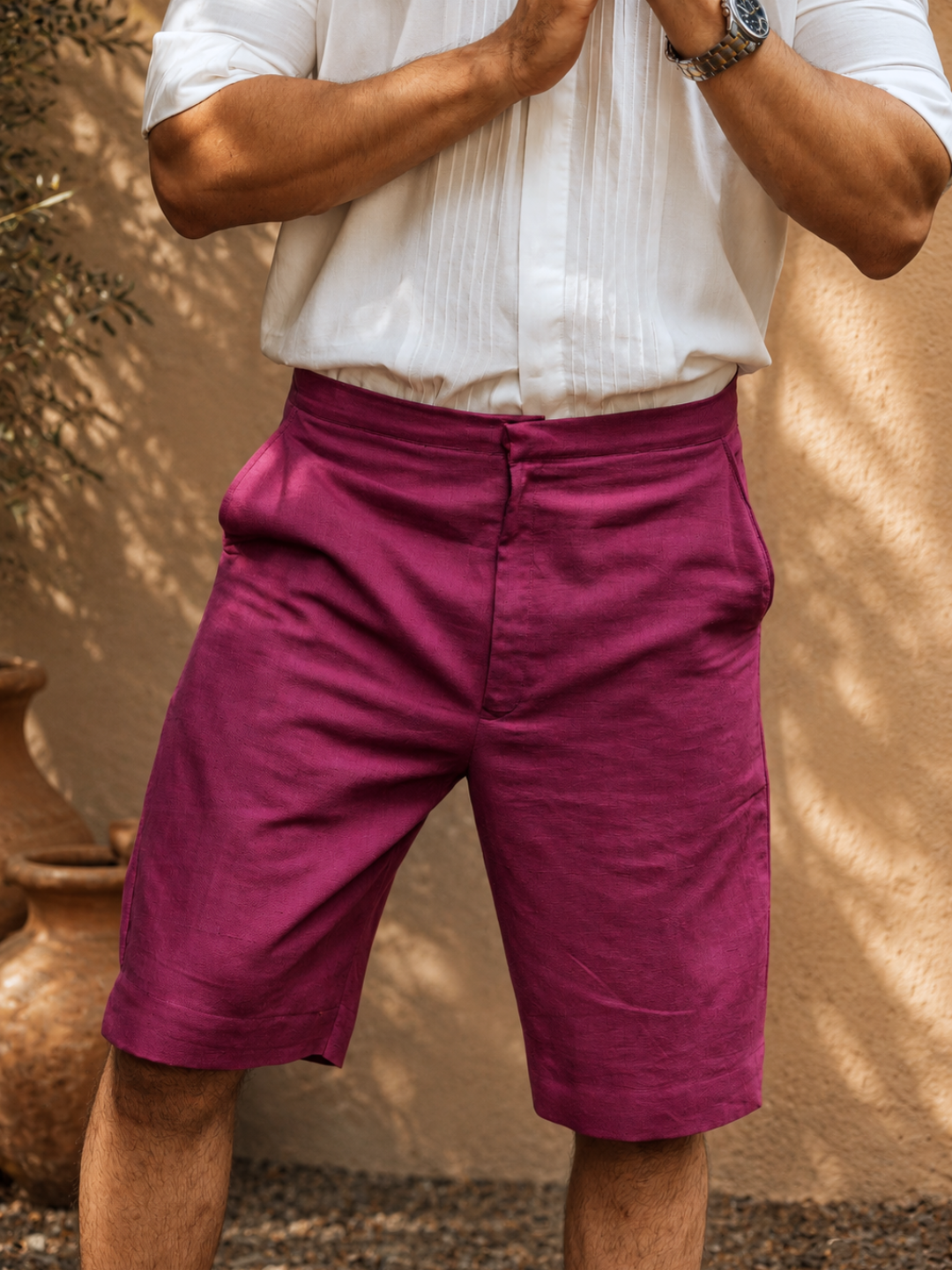 Fuchsia Pop Men's Khadi Shorts | Jhultaru