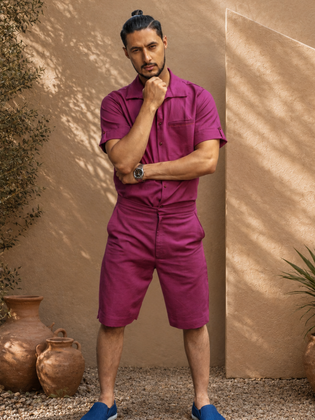 Fuchsia Pop Men's Khadi Shorts | Jhultaru
