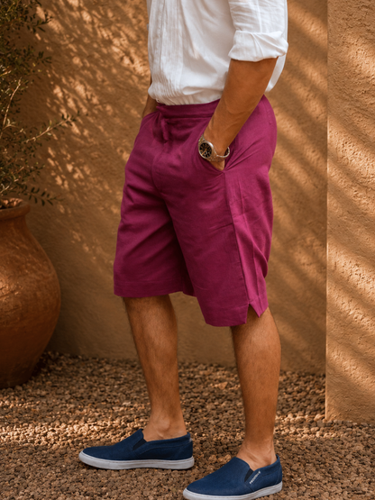 Fuchsia Pop Men's Khadi Shorts | Jhultaru
