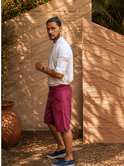 Fuchsia Pop Men's Khadi Shorts | Jhultaru