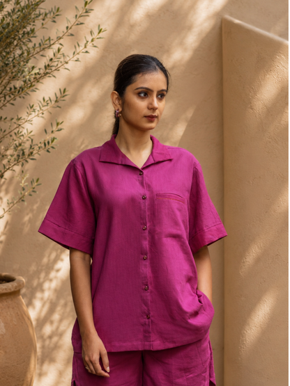 Fuchsia Pop Women's Khadi Shirt | Jhultaru