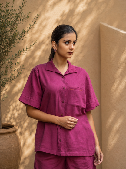 Fuchsia Pop Women's Khadi Shirt | Jhultaru