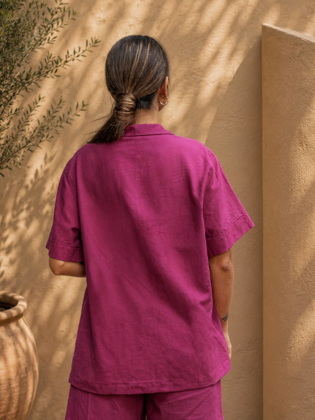 Fuchsia Pop Women's Khadi Shirt | Jhultaru