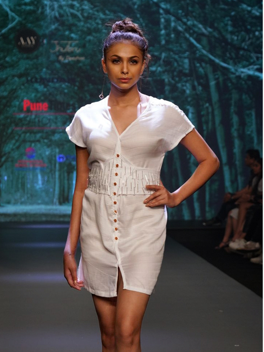 Starstruck White Tencel Dress | Jhultaru
