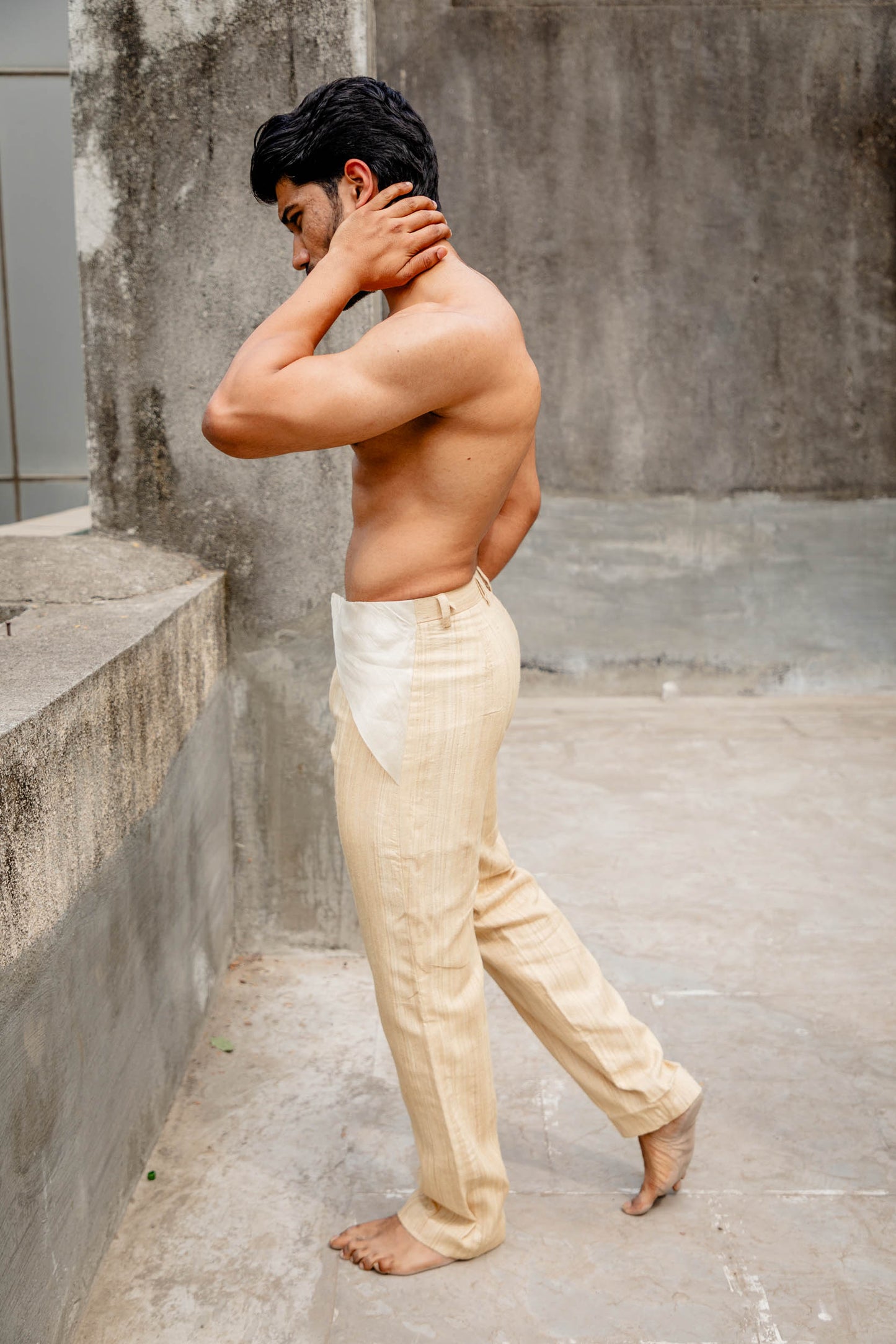 Beige Textured Pants