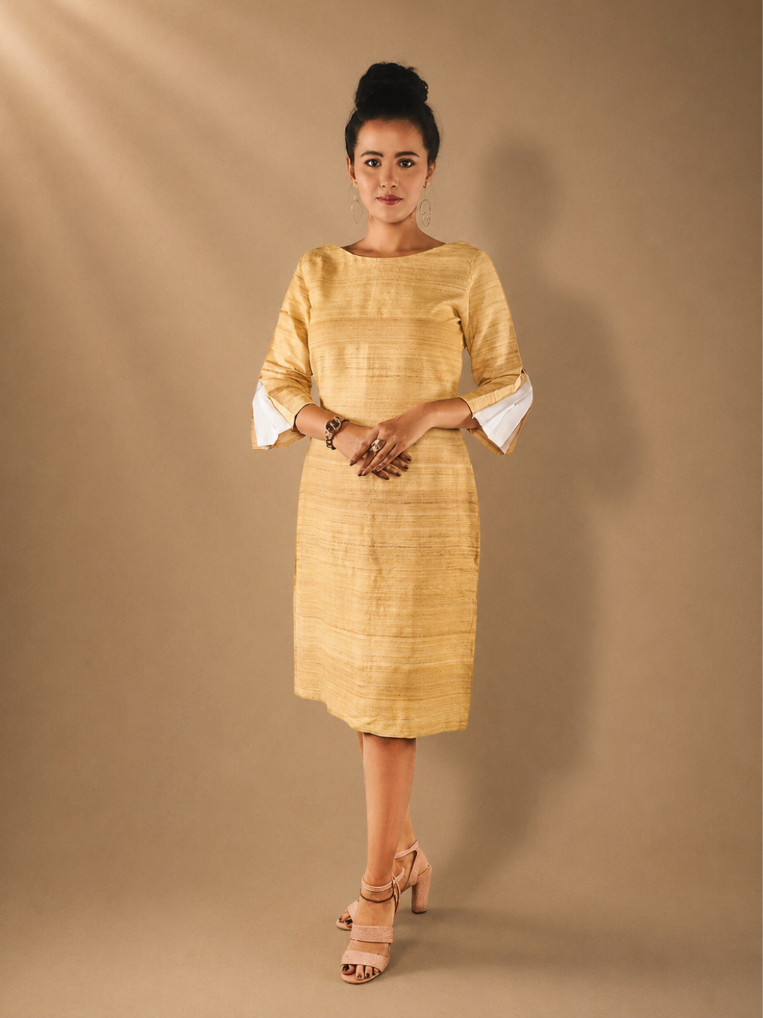 Eila Beige Eri Silk Shift Dress | Jhultaru