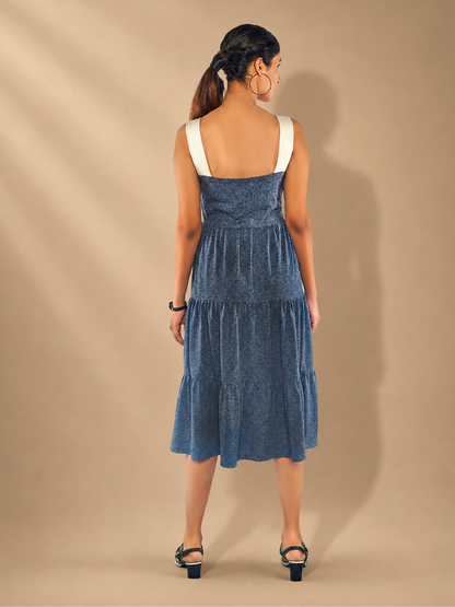 Aeris Grey Recycled Polyester & Hemp Tiered Midi Dress | Jhultaru