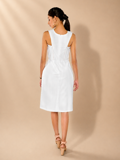 Meira White Organic Cotton Embroidered White Dress | Jhultaru