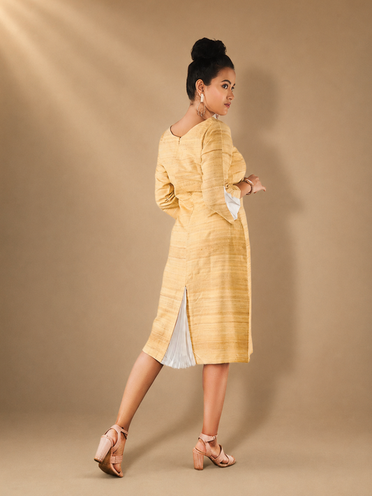 Eila Beige Eri Silk Shift Dress | Jhultaru