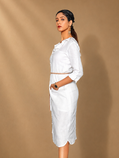 Saira White Formal Hemp Shirt Dress | Jhultaru