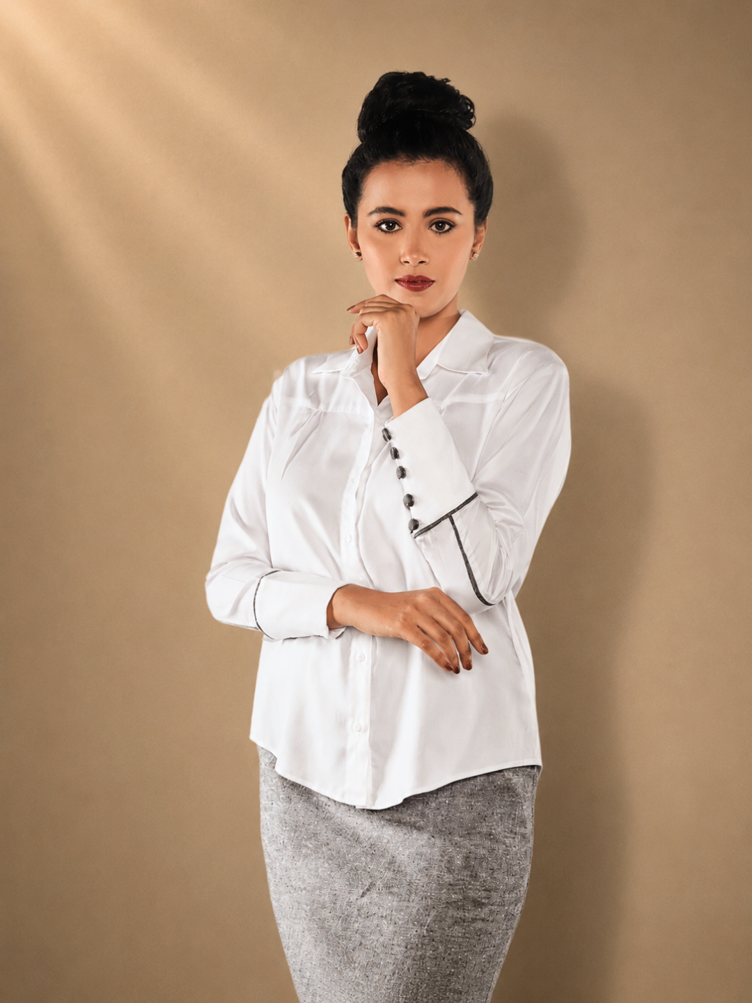 Eira Formal White Tencel Shirt | Jhultaru