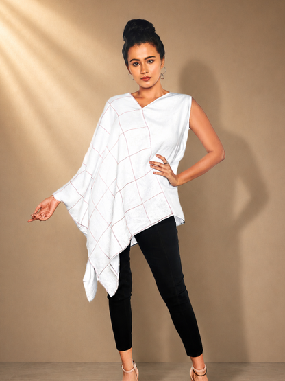 Aivah White Asymmetric Hemp Top | Jhultaru